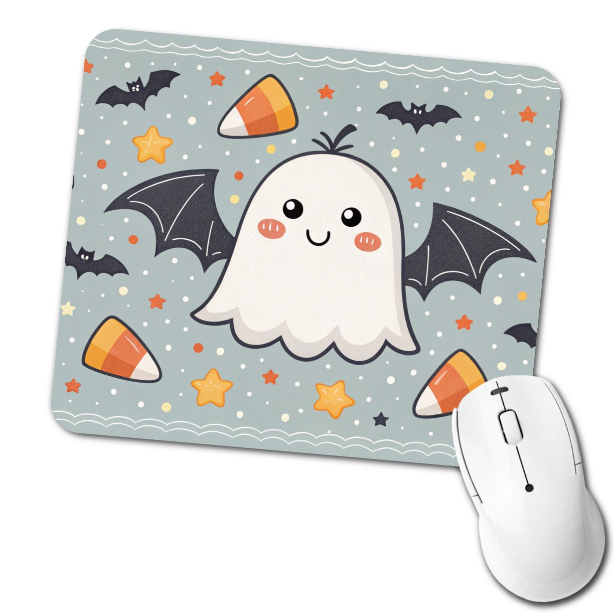 Cute Ghosts Bats Candy Corn Halloween Low Profile Mouse Pad Mat