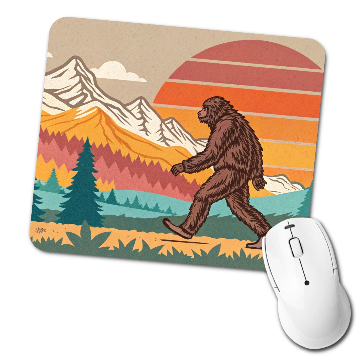 Funny Retro Sasquatch Bigfoot Walking Low Profile Mouse Pad Mat