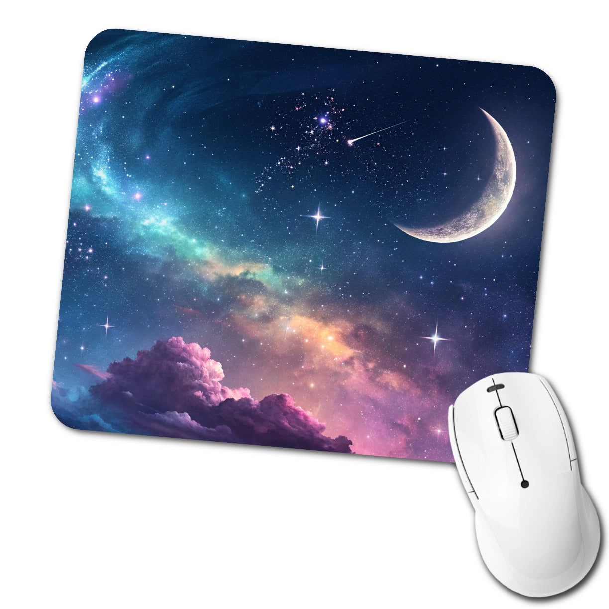 Galaxy Night Sky Moon Low Profile Mouse Pad Mat