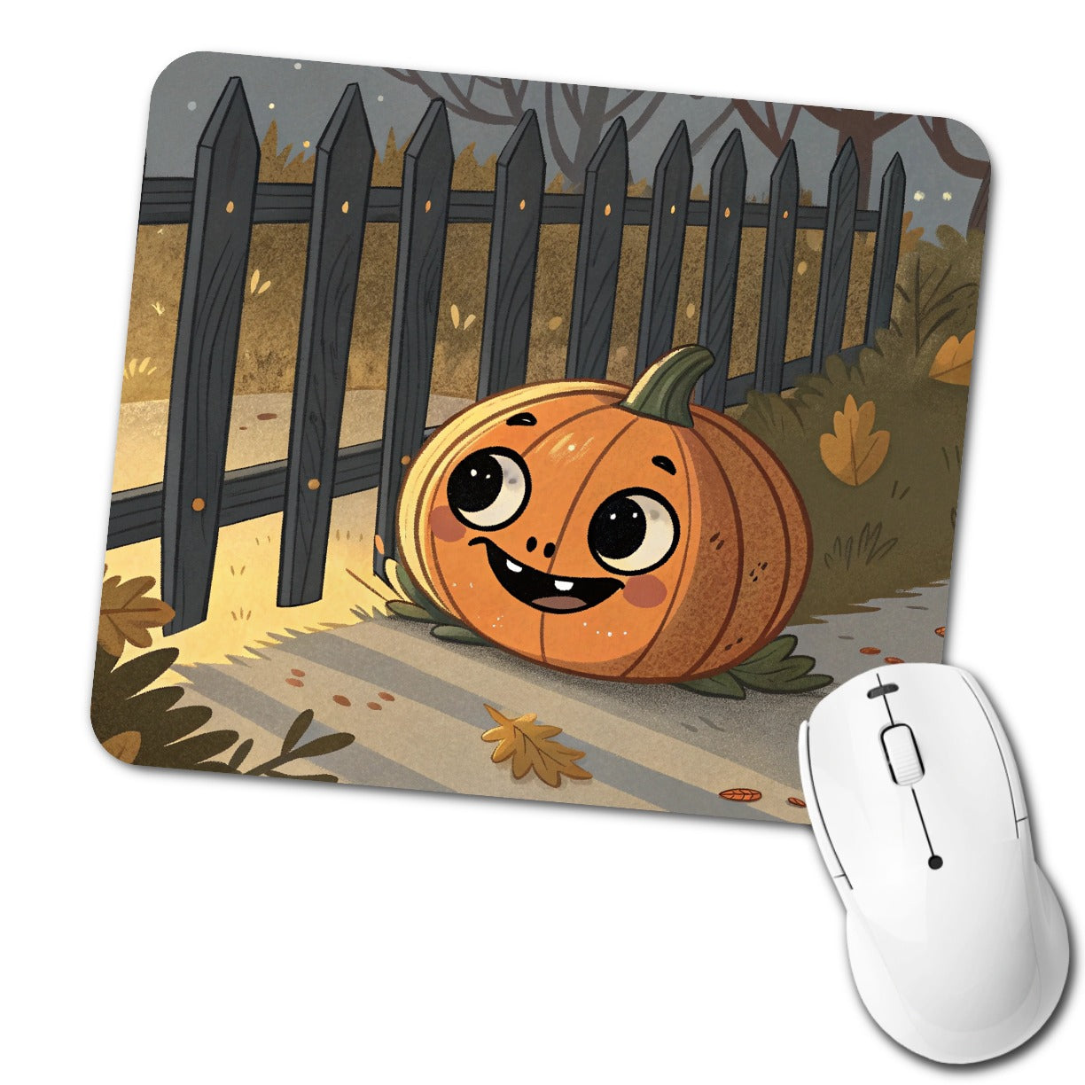 Halloween Pumpkin Jack O Lantern Fence Low Profile Mouse Pad Mat