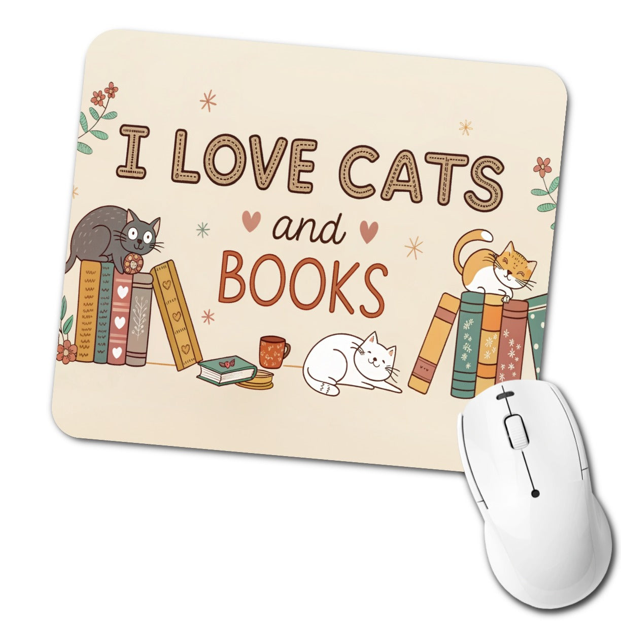 I Love Cats Books Sweet Low Profile Mouse Pad Mat