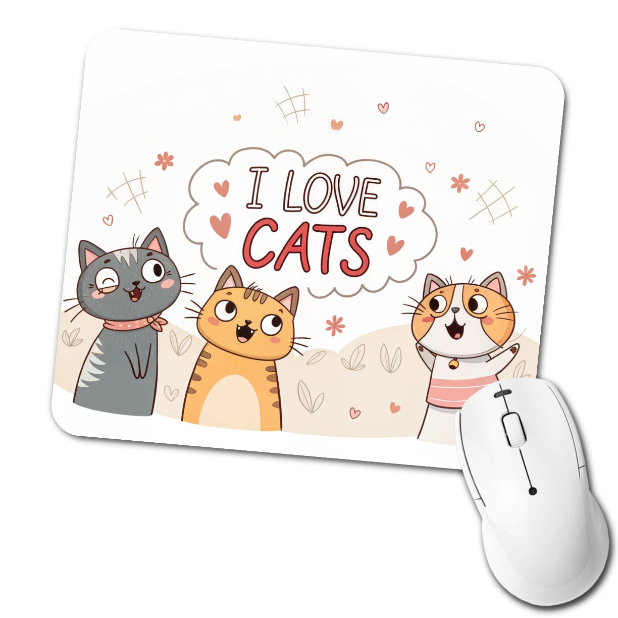 I Love Cats Cute Low Profile Mouse Pad Mat
