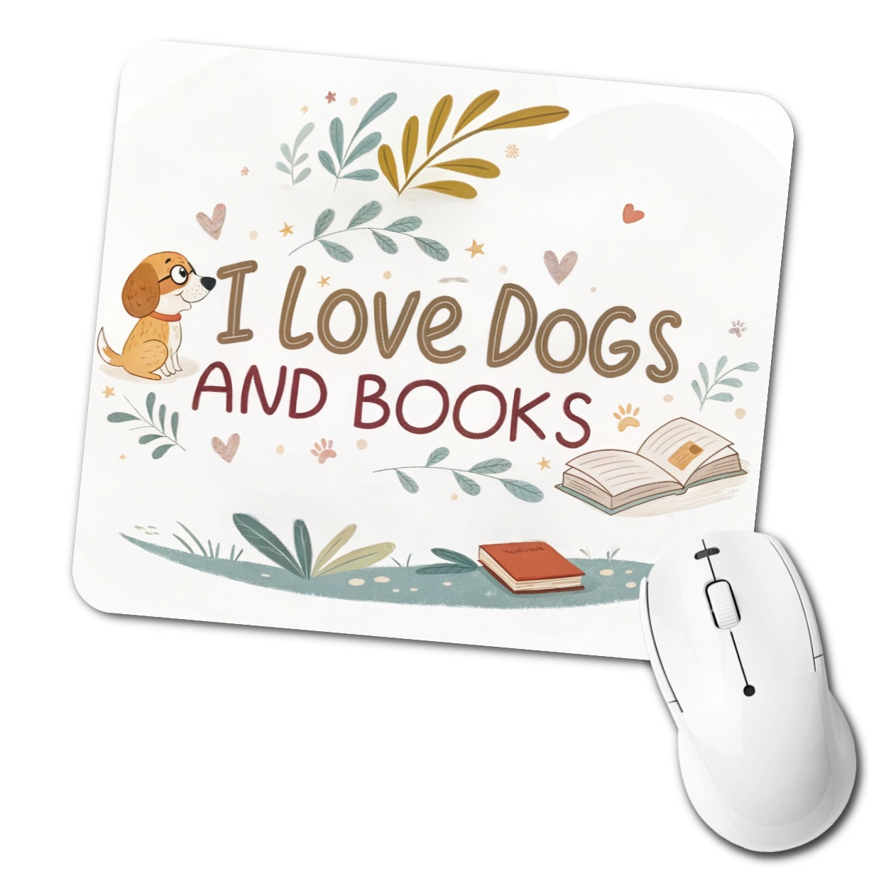 I Love Dogs Books Reading Low Profile Mouse Pad Mat