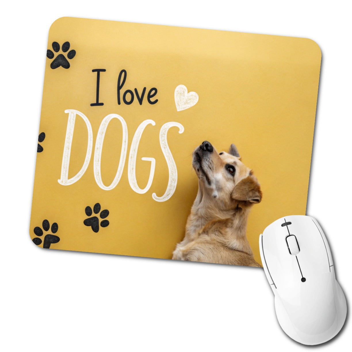 I Love Dogs Paw Prints Low Profile Mouse Pad Mat