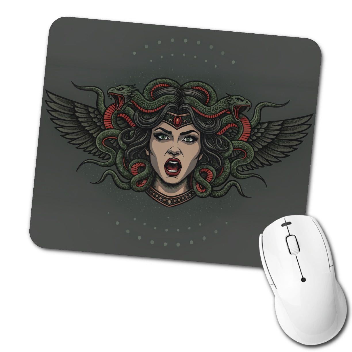 Medusa Gorgon Snake Tattoo Style Low Profile Mouse Pad Mat