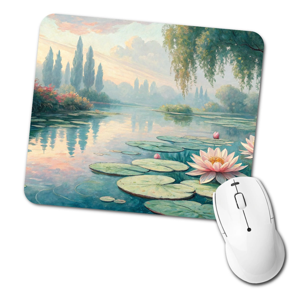 Monet Style Water Lilies Low Profile Mouse Pad Mat