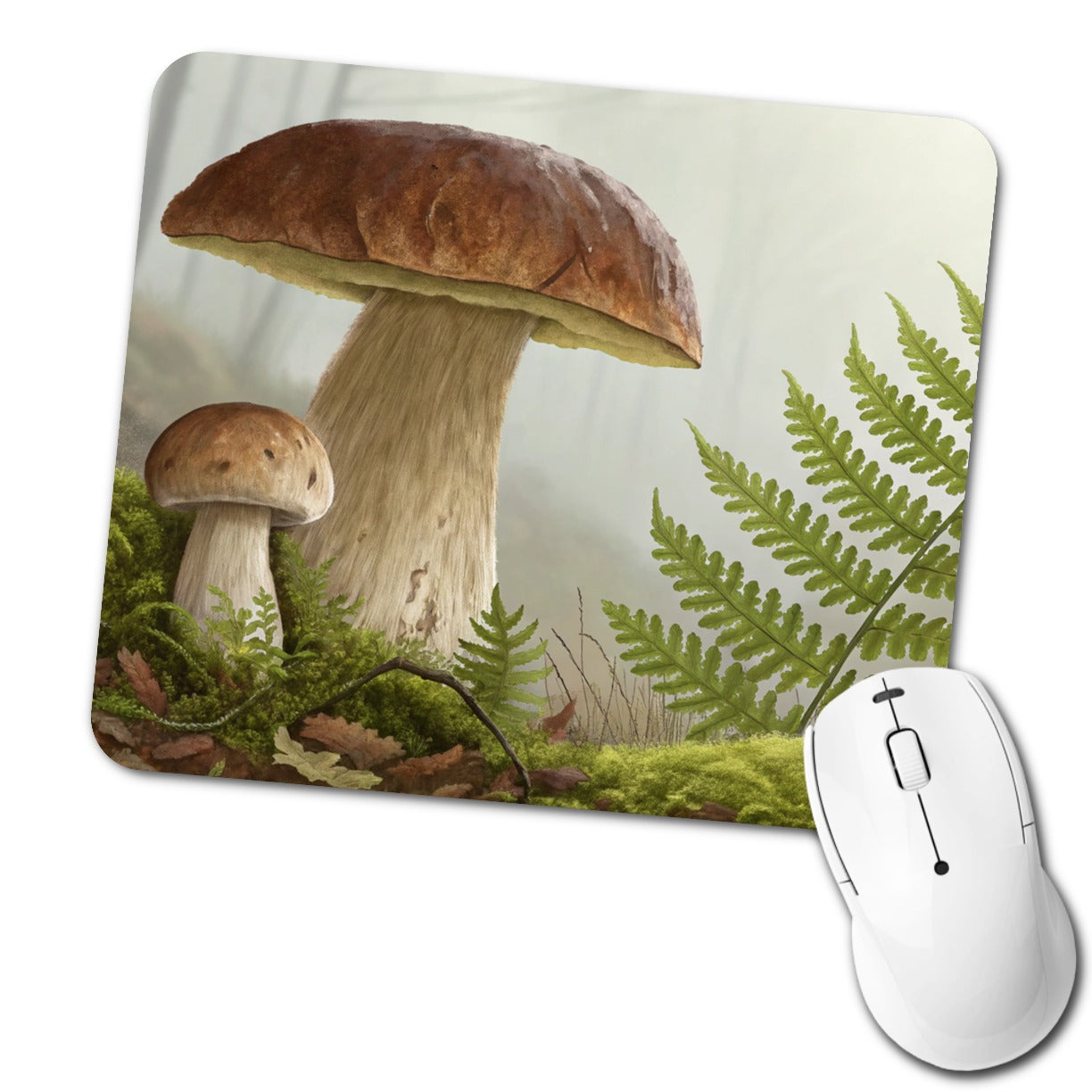 Mushroom Fern Botanical Art Low Profile Mouse Pad Mat