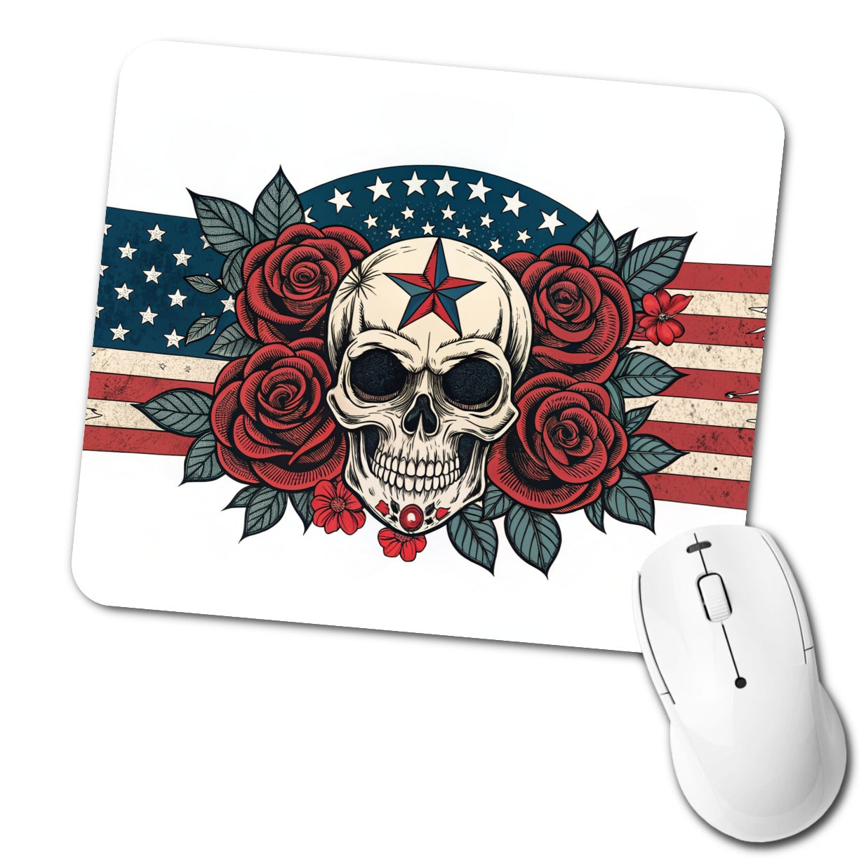 Patriotic Skull USA American Flag Low Profile Mouse Pad Mat
