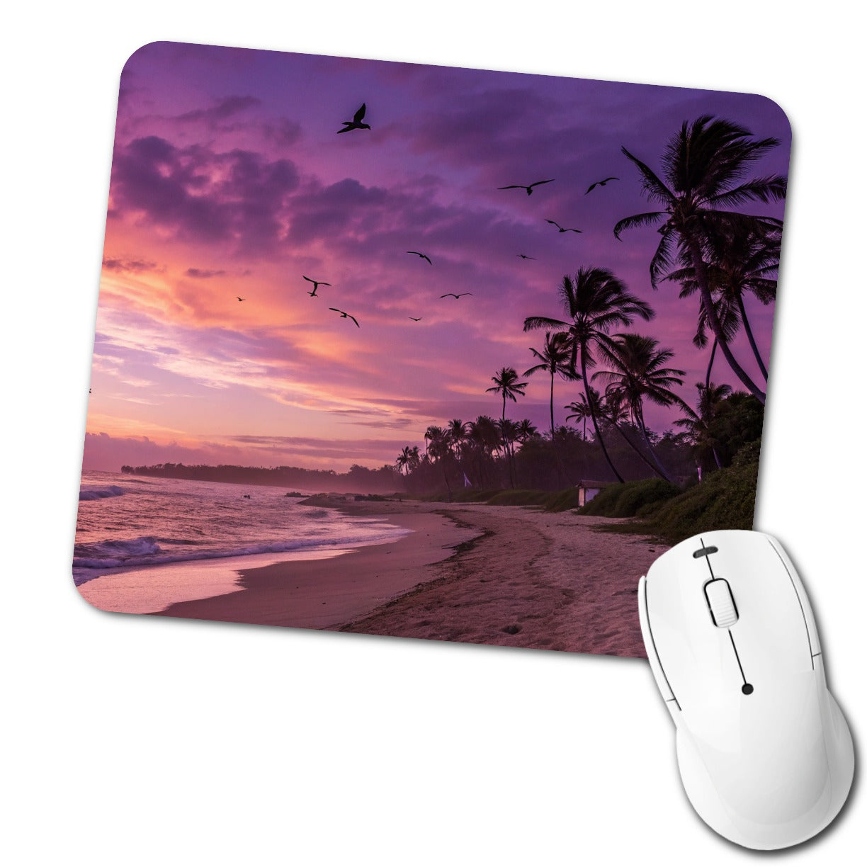 Purple Sunset On Beach Low Profile Mouse Pad Mat