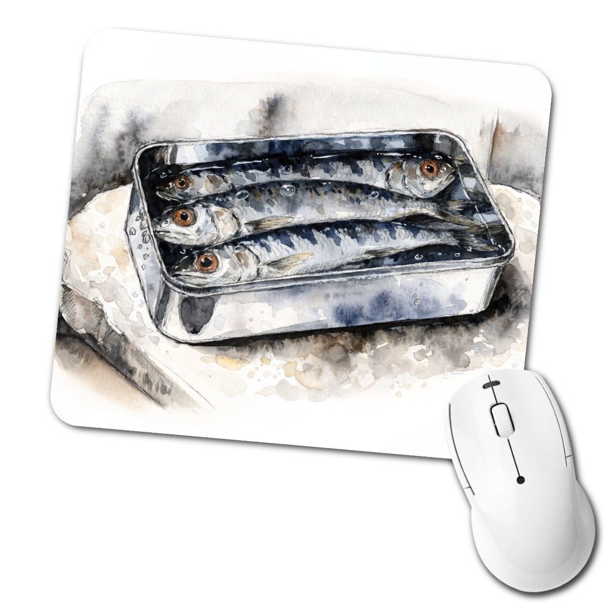 Sardines Fish In Tin Watercolor Low Profile Mouse Pad Mat