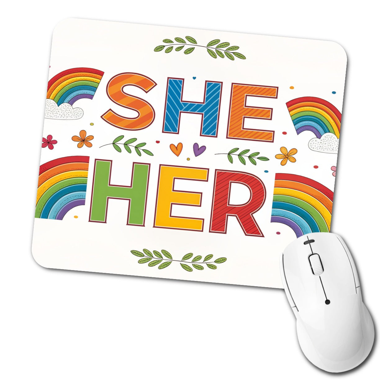 She Her Rainbow Pride Low Profile Mouse Pad Mat