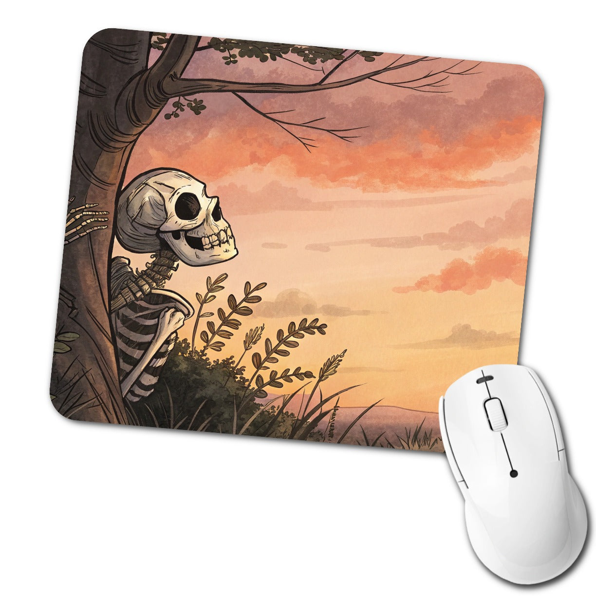 Skeleton Meadow Sunset Halloween Low Profile Mouse Pad Mat
