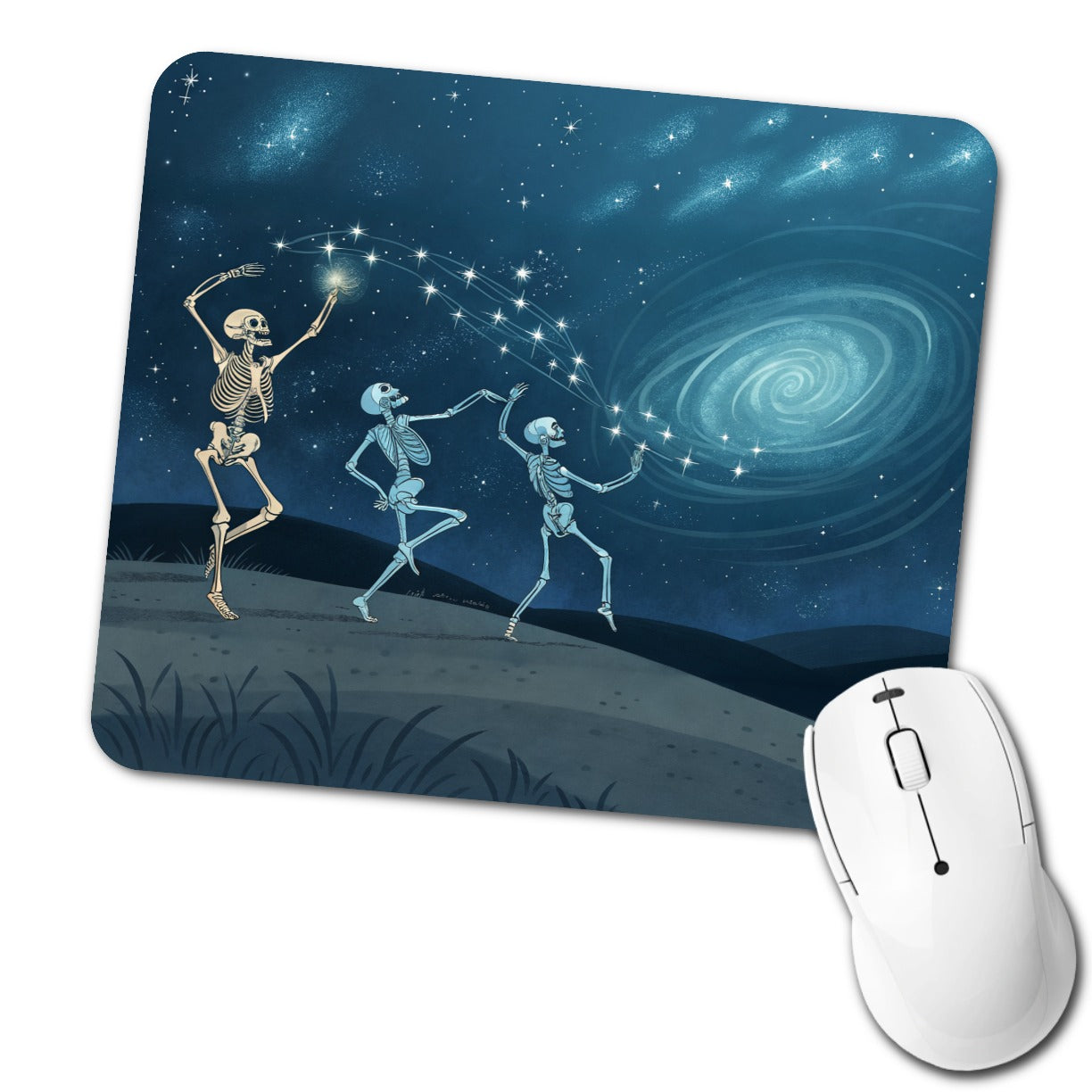 Skeleton Moon Dance Halloween Low Profile Mouse Pad Mat