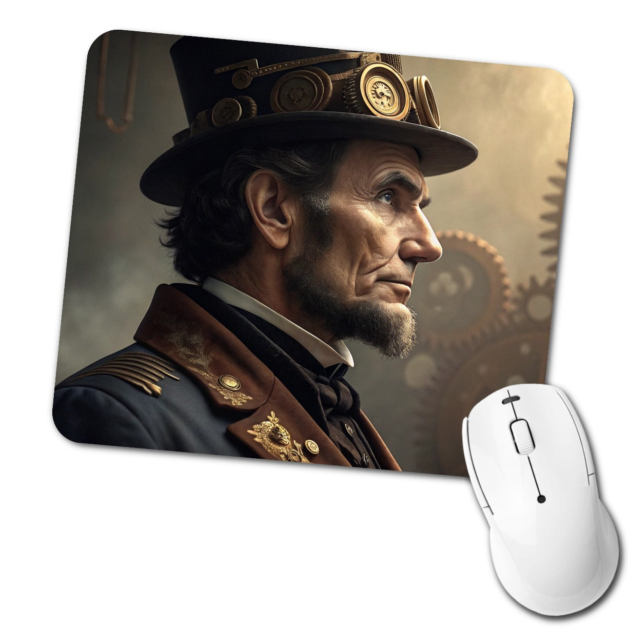 Steampunk Abraham Lincoln Portrait Low Profile Mouse Pad Mat
