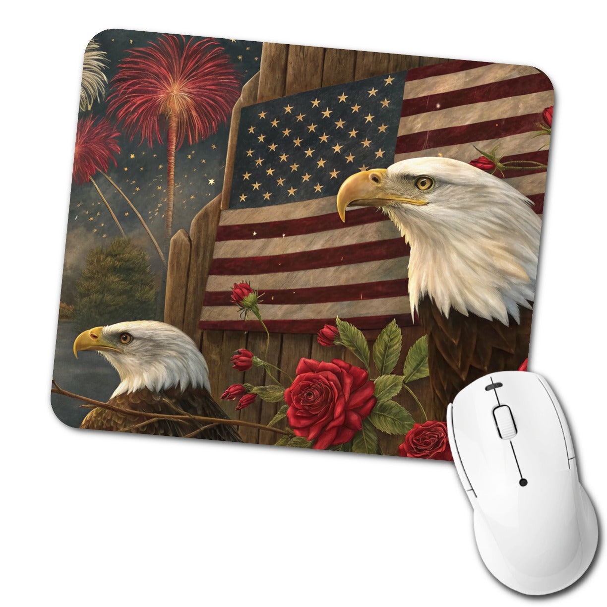 Vintage Americana Eagle Collage Patriotic Low Profile Mouse Pad Mat