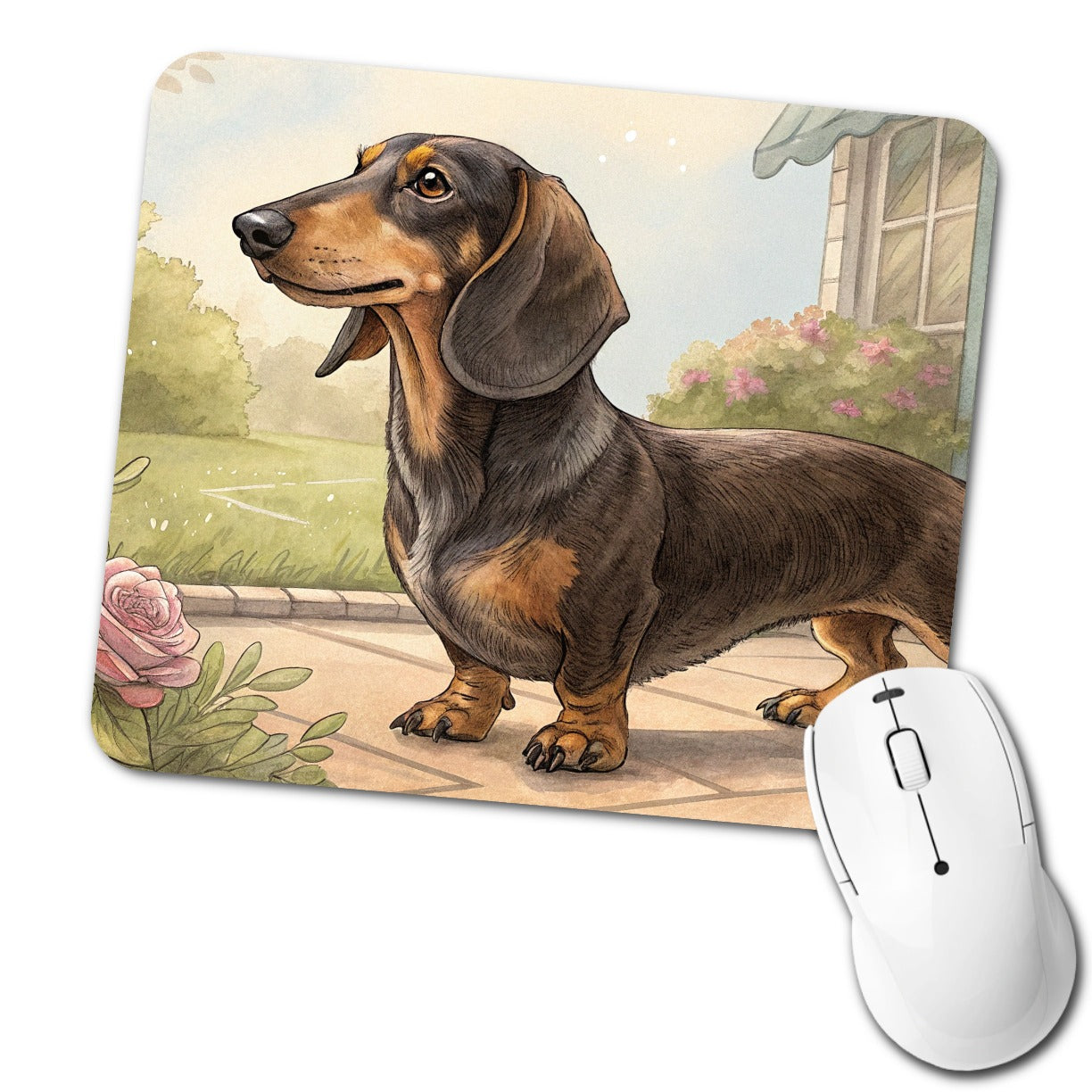 Vintage Dachshund Dog Portrait Low Profile Mouse Pad Mat