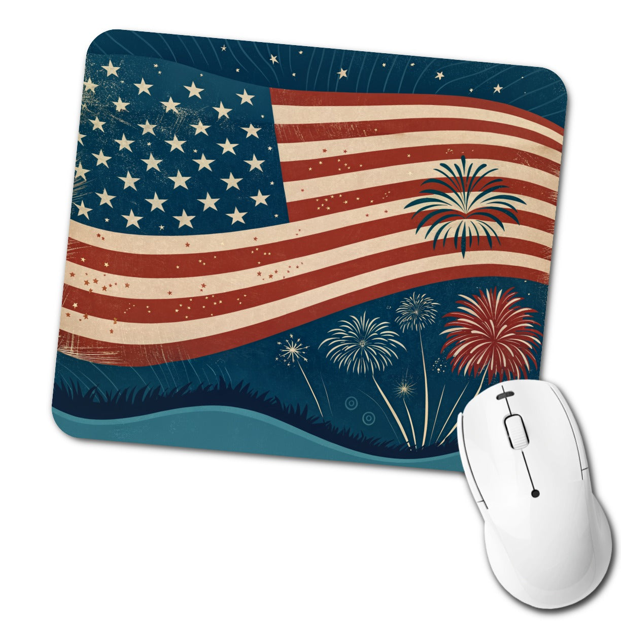 Vintage Patriotic Flag Fireworks Low Profile Mouse Pad Mat