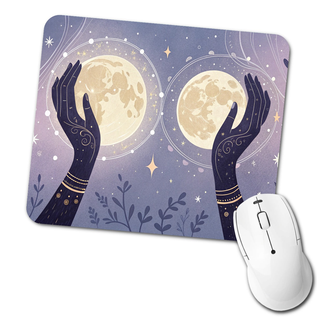 Witchy Celestial Moon Hands Low Profile Mouse Pad Mat
