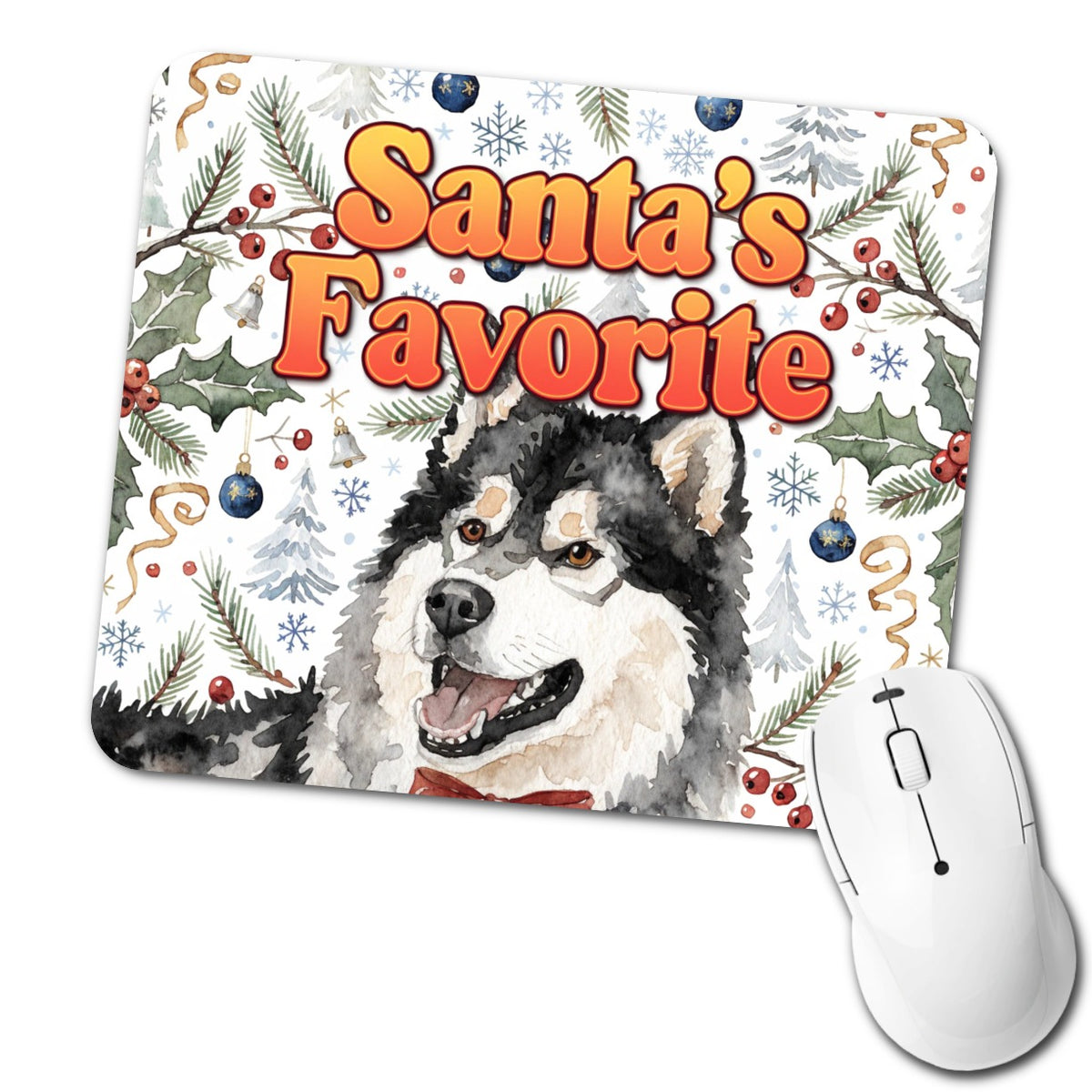 Alaskan Malamute Dog Christmas Santa's Favorite Low Profile Mouse Pad Mat