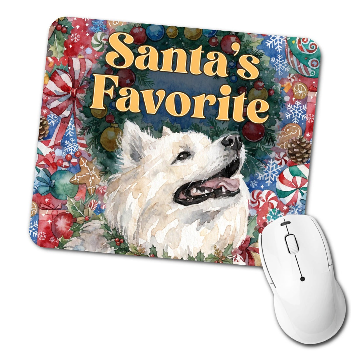 American Eskimo Dog Christmas Santa's Favorite Low Profile Mouse Pad Mat