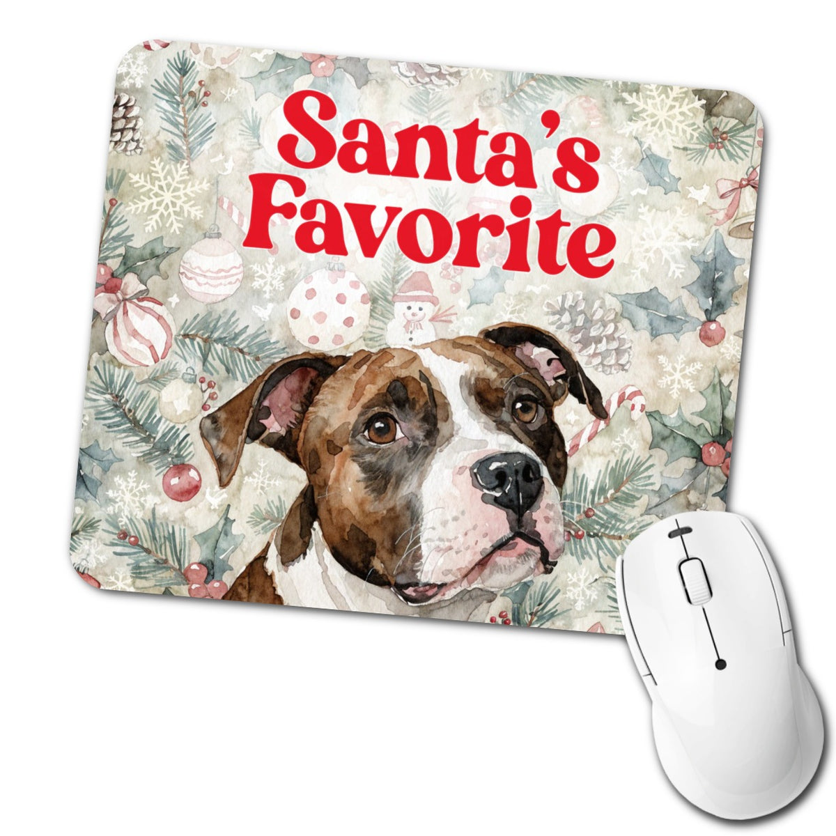 American Pit Bull Terrier Dog Christmas Santa's Favorite Low Profile Mouse Pad Mat