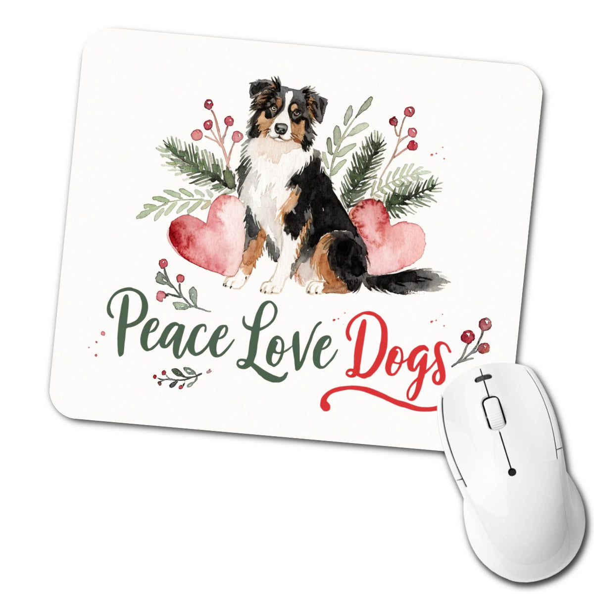 Australian Shepherd Peace Love Dogs Christmas Low Profile Mouse Pad Mat