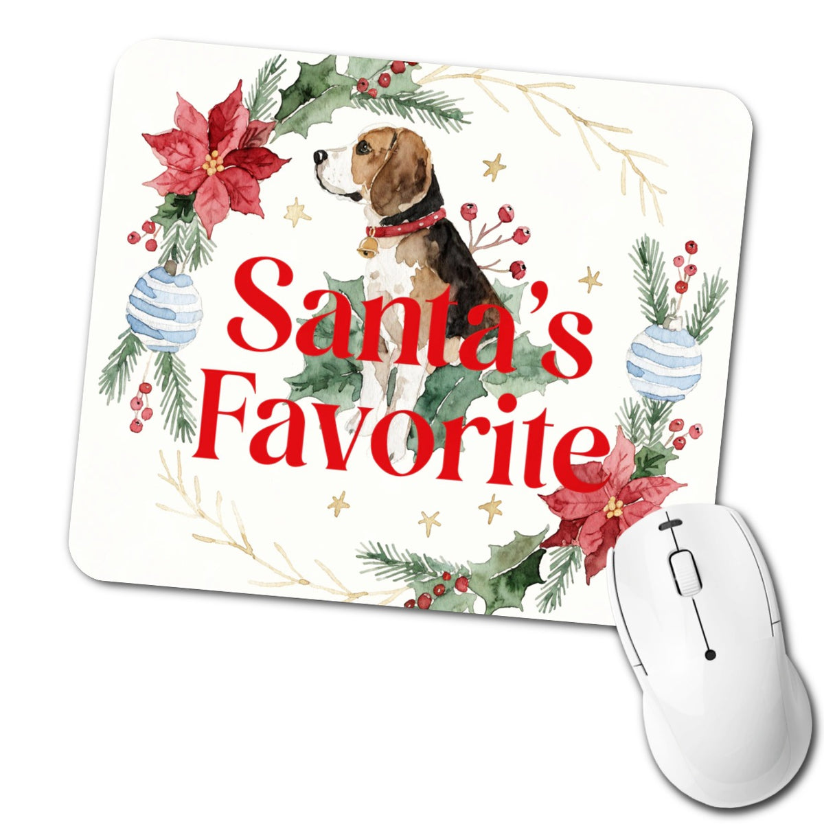 Beagle Dog Christmas Santa's Favorite Low Profile Mouse Pad Mat