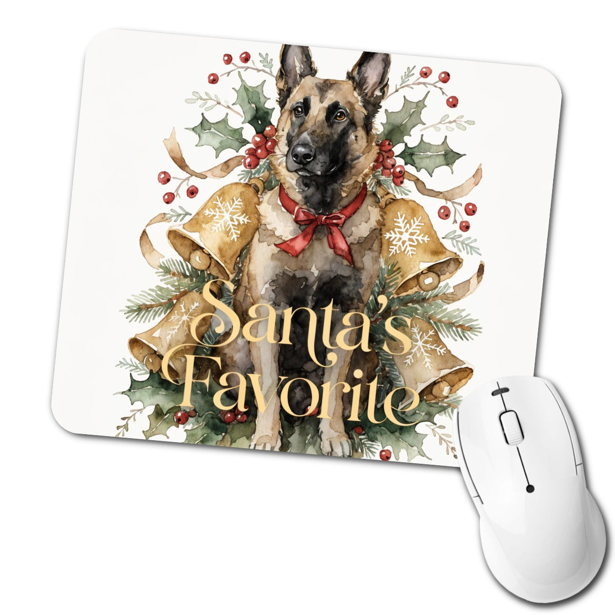 Belgian Malinois Dog Sitting Christmas Santa's Favorite Low Profile Mouse Pad Mat