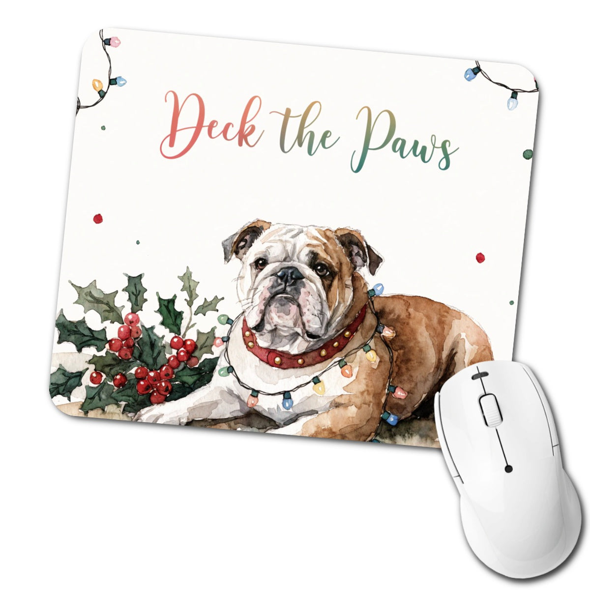 Bulldog Deck The Paws Christmas Low Profile Mouse Pad Mat