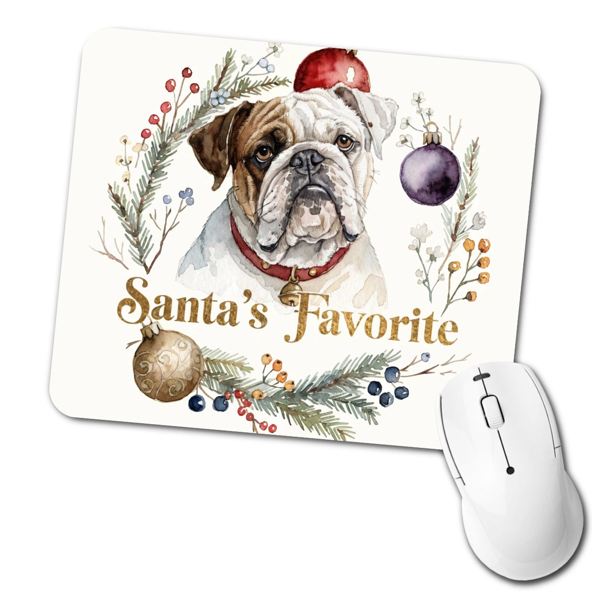 Bulldog Dog Christmas Santa's Favorite Low Profile Mouse Pad Mat
