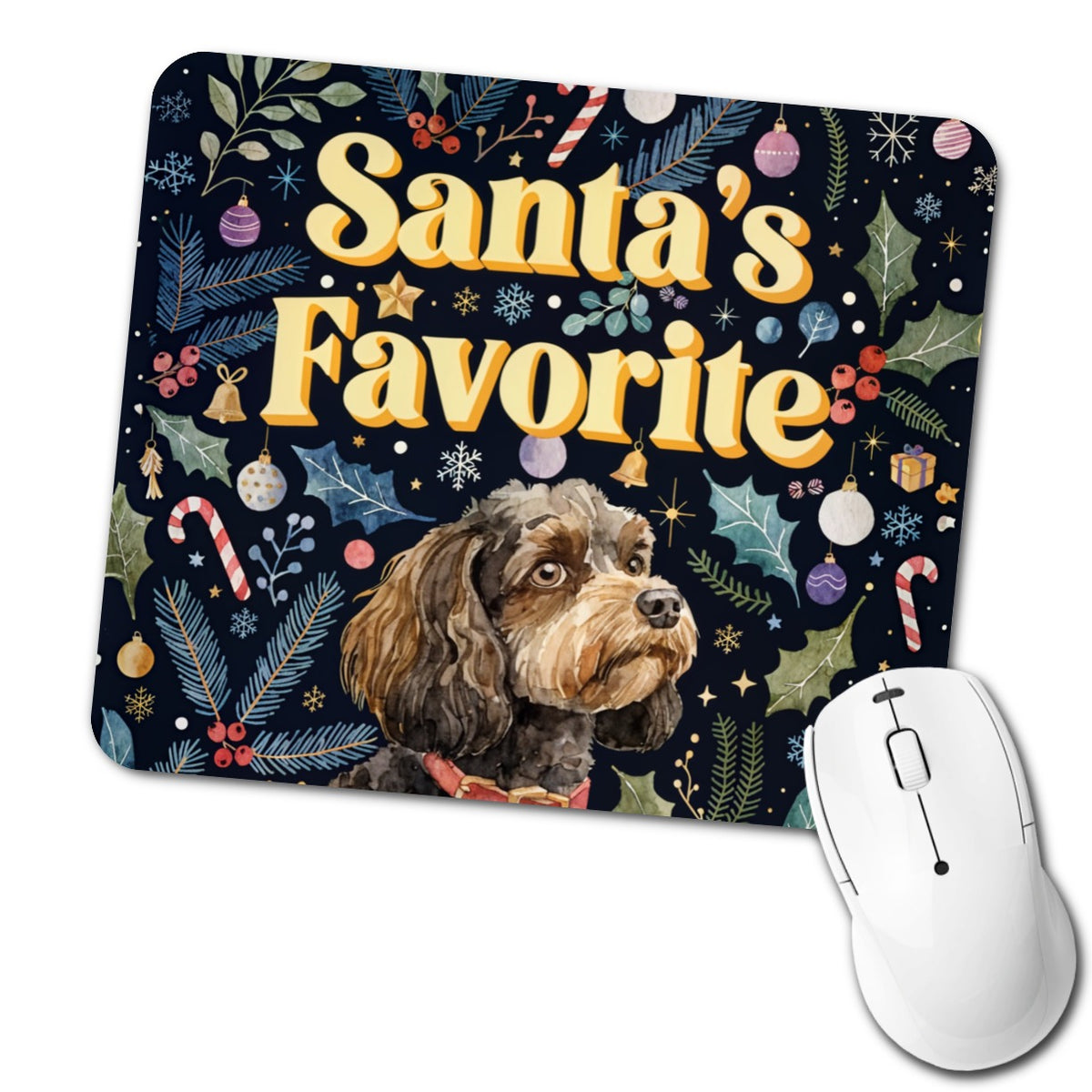 Cavapoo Dog Christmas Santa's Favorite Low Profile Mouse Pad Mat