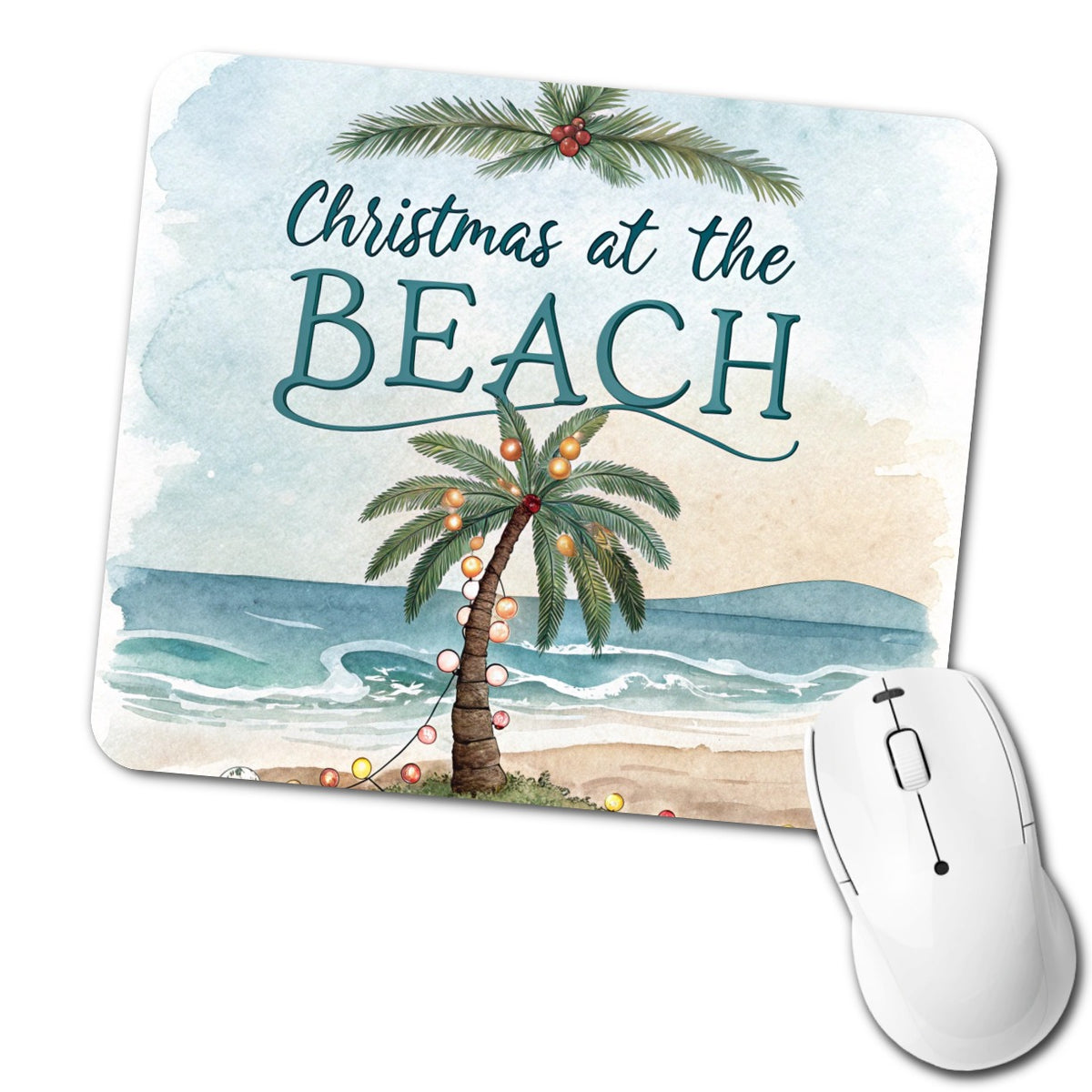 Christmas At The Beach Ocean Palm Tree Low Profile Mouse Pad Mat