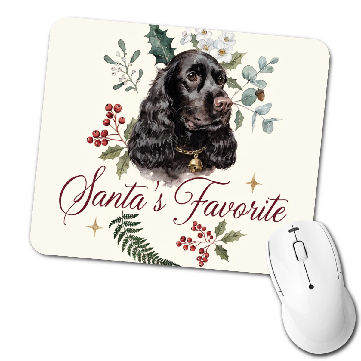 Cocker Spaniel Black Dog Christmas Santa's Favorite Low Profile Mouse Pad Mat