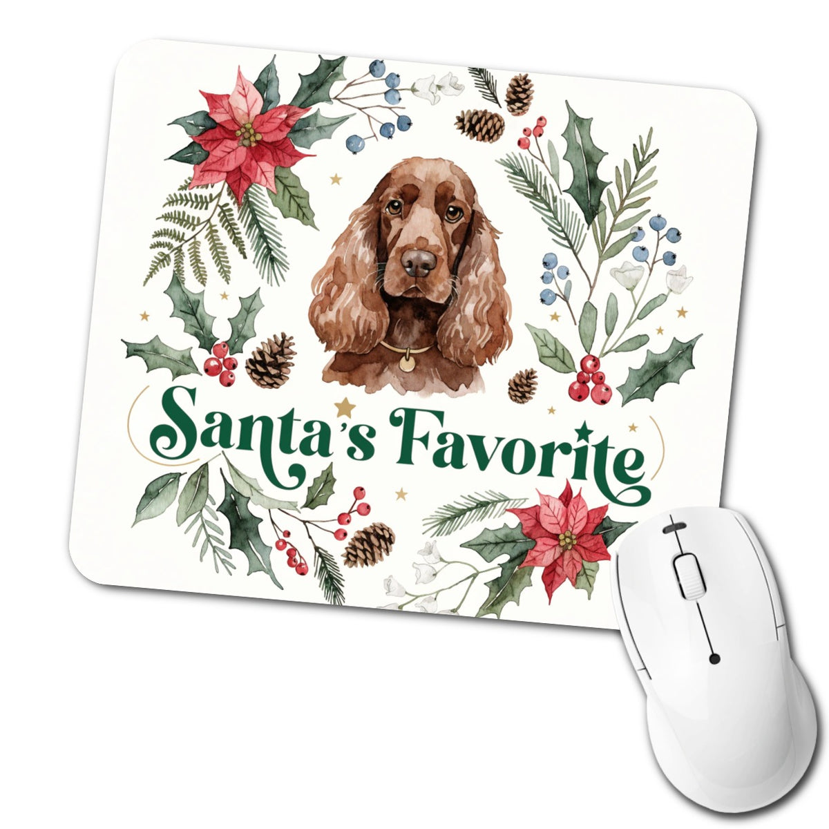 Cocker Spaniel Dog Christmas Santa's Favorite Low Profile Mouse Pad Mat