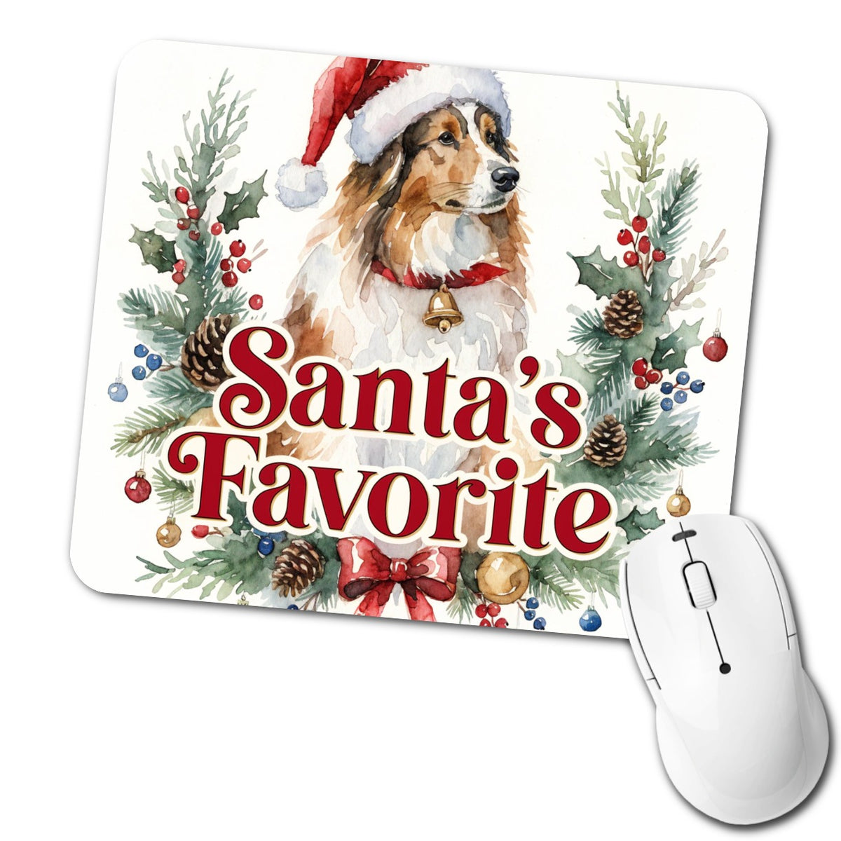 Collie Dog Christmas Santa's Favorite Low Profile Mouse Pad Mat