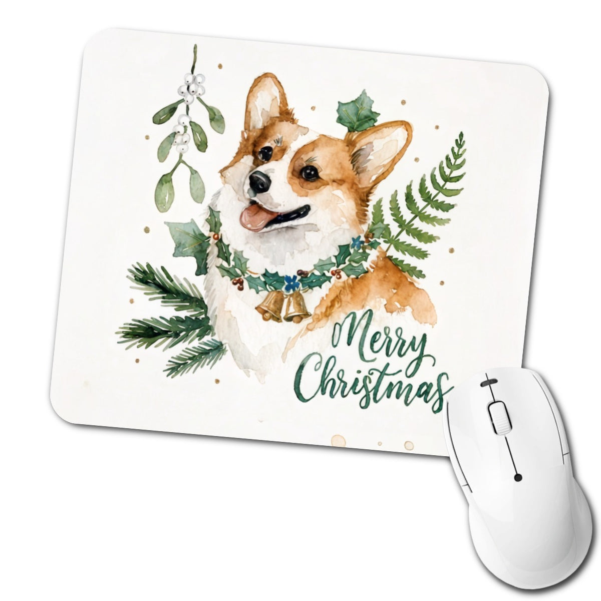 Corgi Dog Merry Christmas Low Profile Mouse Pad Mat