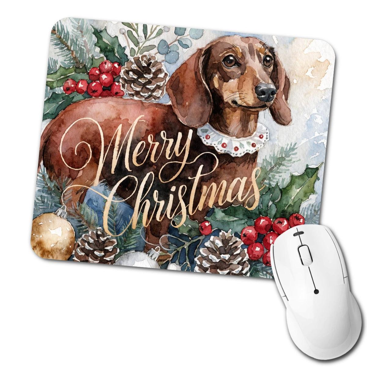 Dachshund Dog Merry Christmas Low Profile Mouse Pad Mat