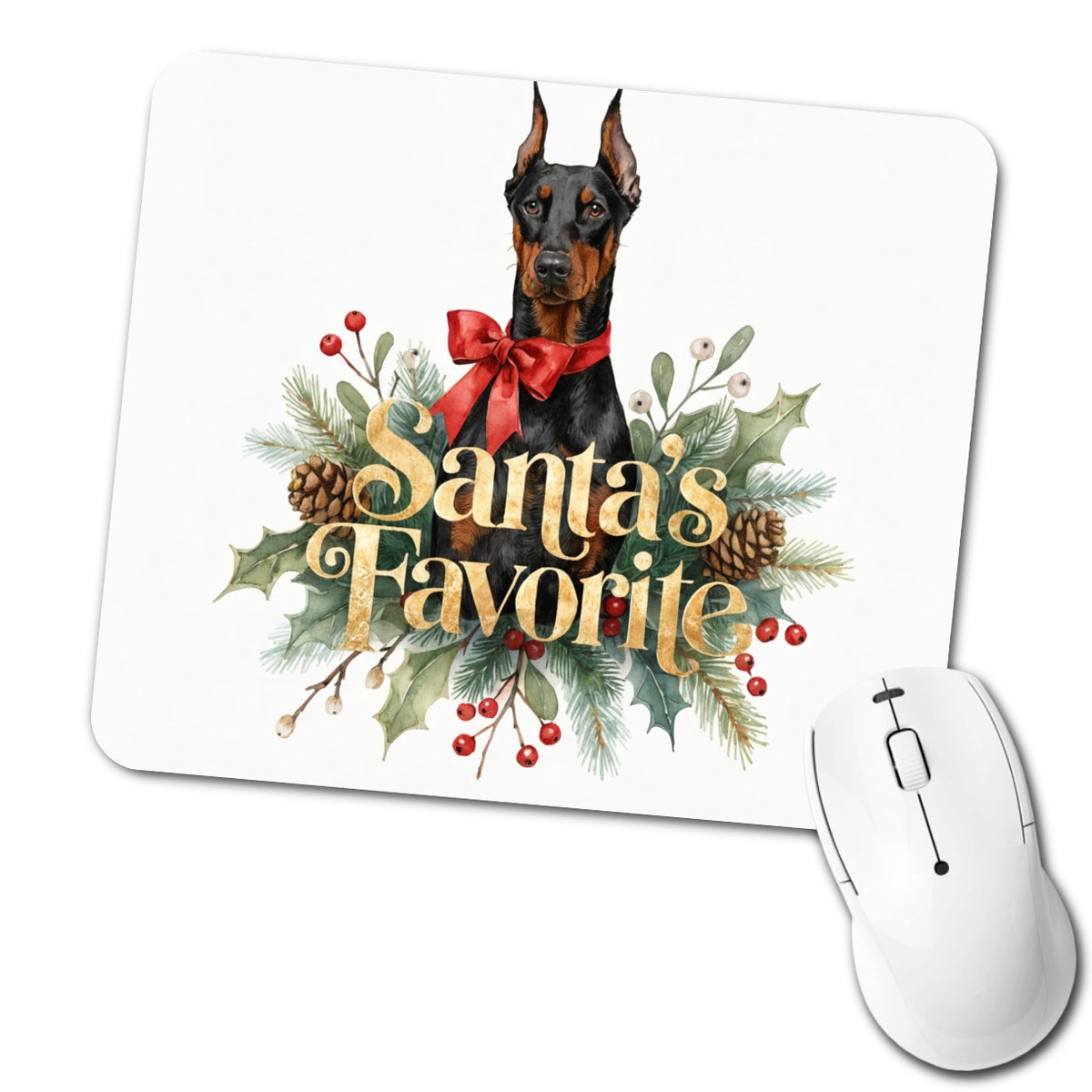 Doberman Dog Christmas Santa's Favorite Low Profile Mouse Pad Mat