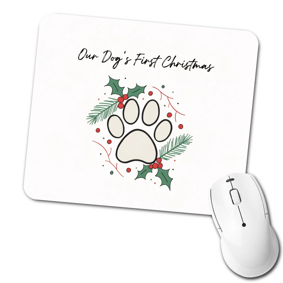 Dog's First Christmas Paw Print Low Profile Mouse Pad Mat
