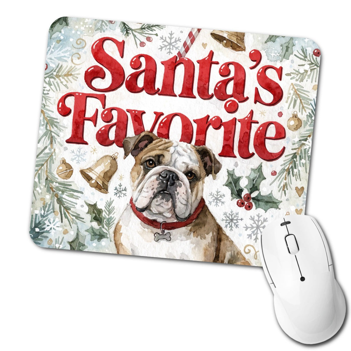 English Bulldog Christmas Santa's Favorite Low Profile Mouse Pad Mat