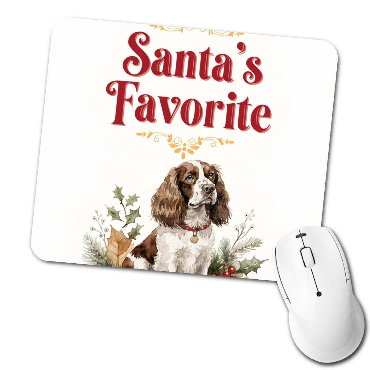 English Springer Spaniel Dog Christmas Santa's Favorite Low Profile Mouse Pad Mat