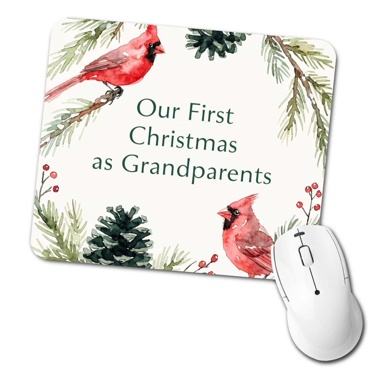 First Christmas As Grandparents Cardinal Birds Low Profile Mouse Pad Mat
