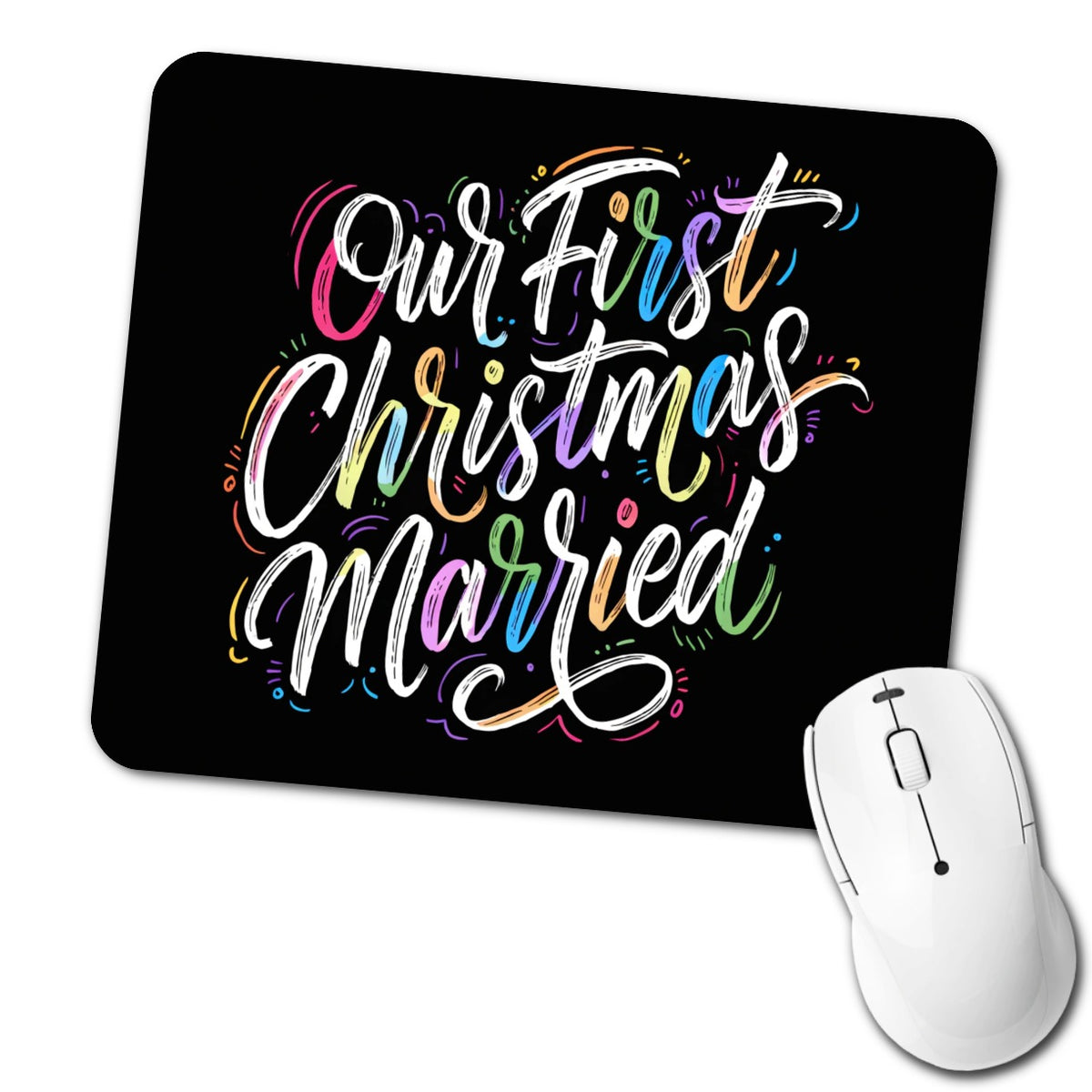 First Christmas Married Elegant Black Low Profile Mouse Pad Mat