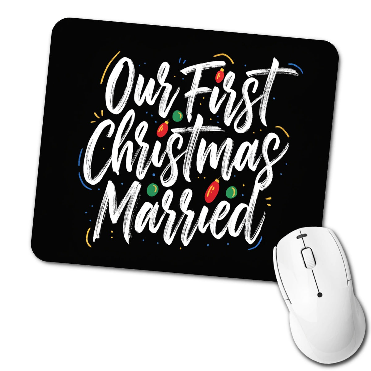 First Christmas Married On Black Low Profile Mouse Pad Mat