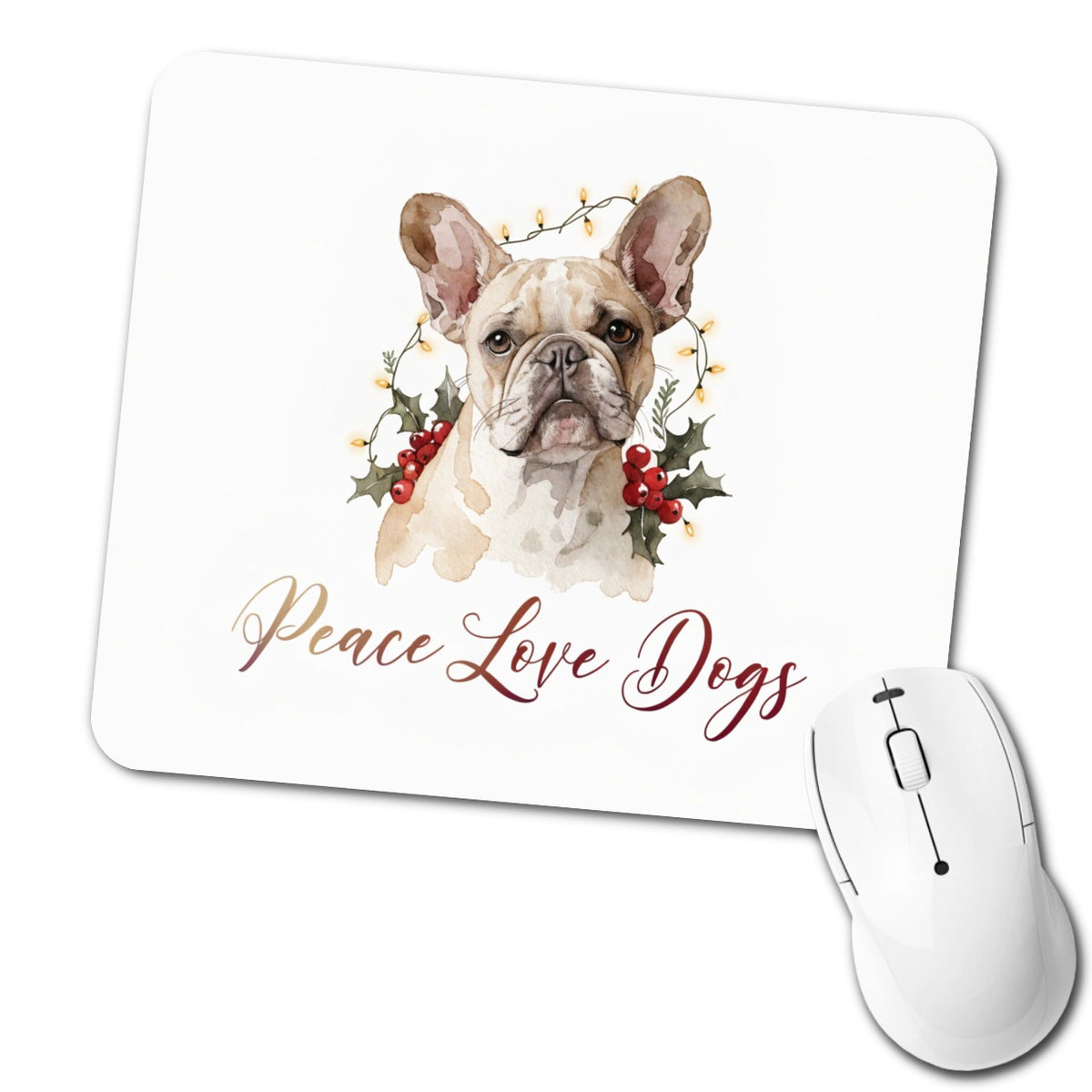 French Bulldog Christmas Peace Love Dogs Low Profile Mouse Pad Mat