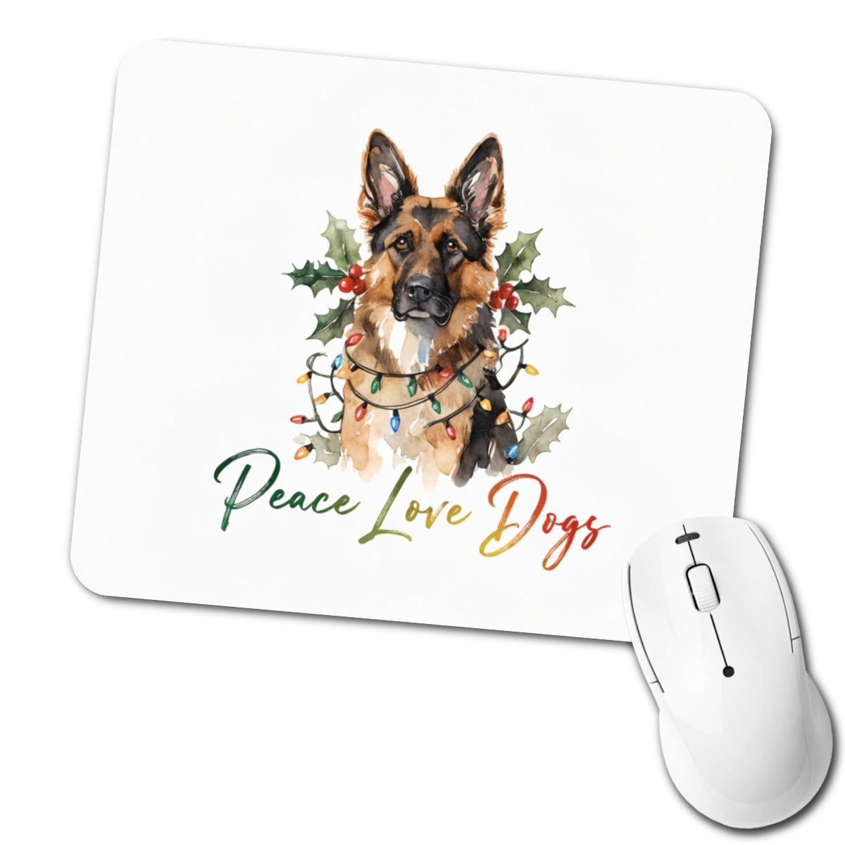 German Shepherd Christmas Peace Love Dogs Low Profile Mouse Pad Mat
