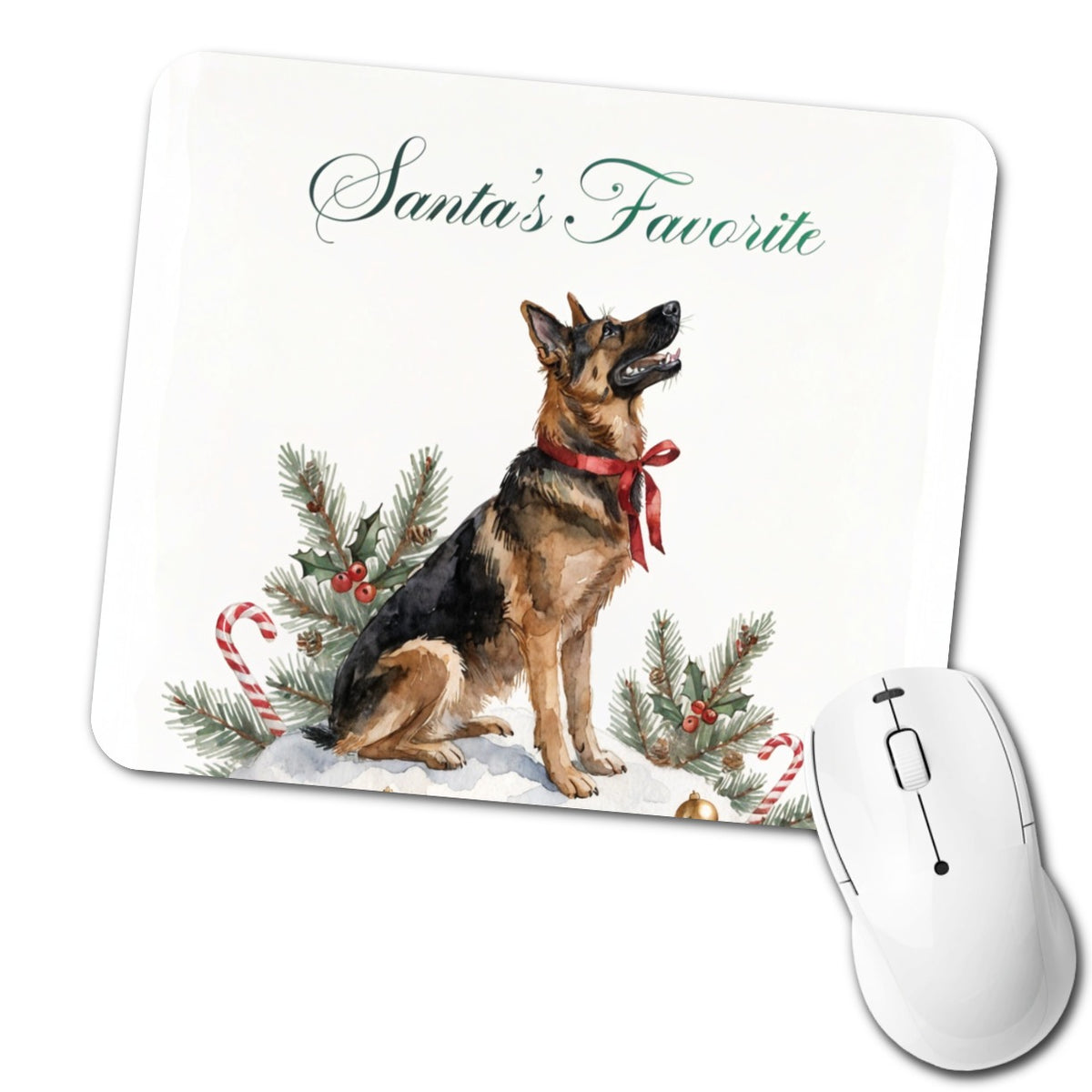German Shepherd Dog Christmas Santa's Favorite Low Profile Mouse Pad Mat