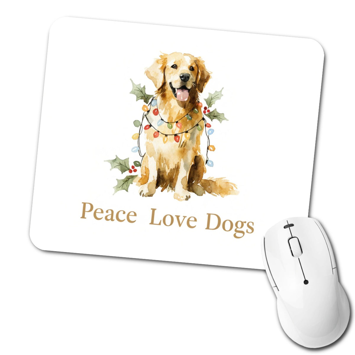 Golden Retriever Christmas Peace Love Dogs Low Profile Mouse Pad Mat