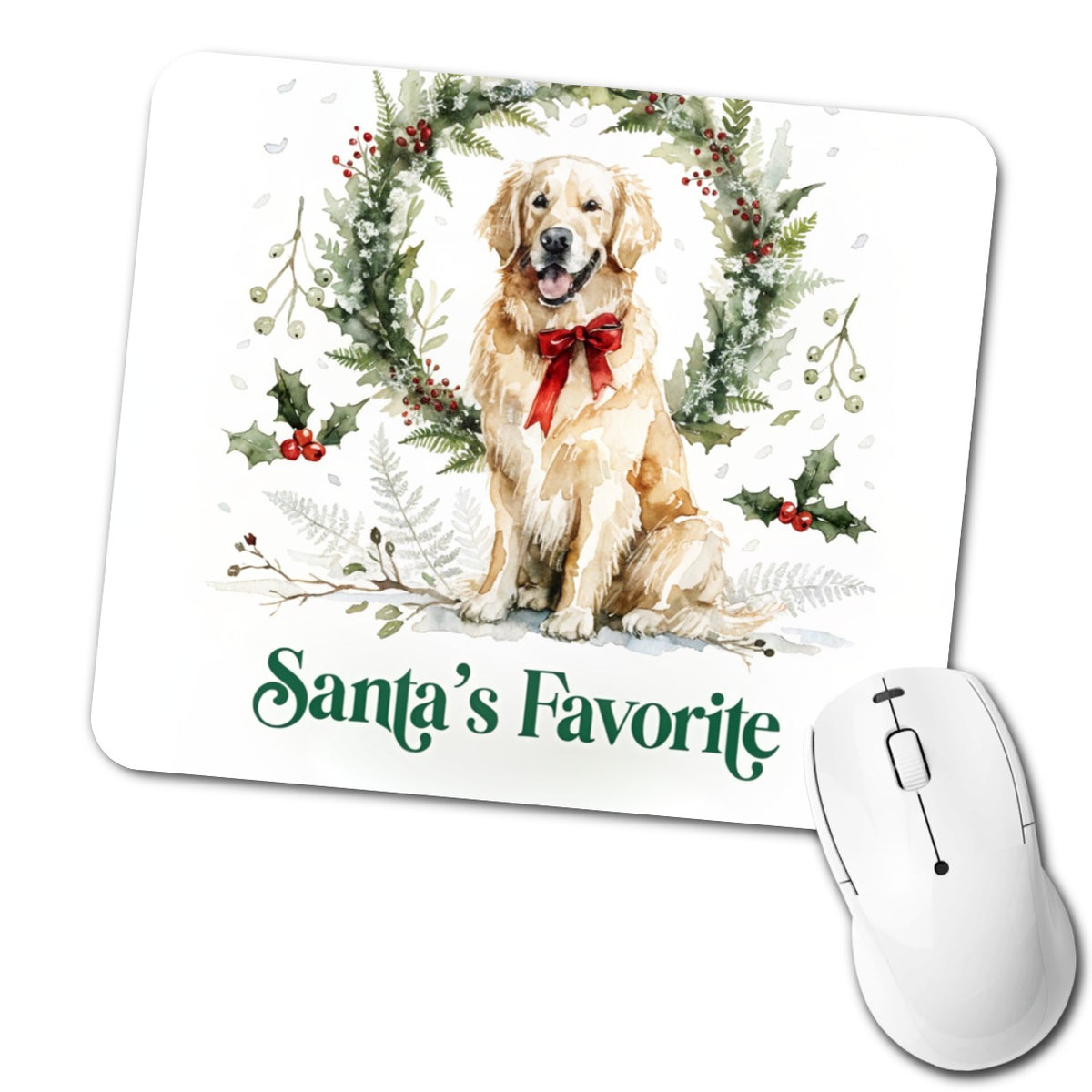 Golden Retriever Dog Christmas Santa's Favorite Low Profile Mouse Pad Mat