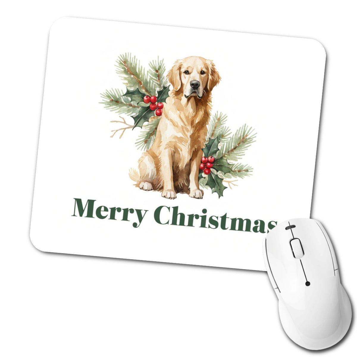 Golden Retriever Dog Merry Christmas Low Profile Mouse Pad Mat